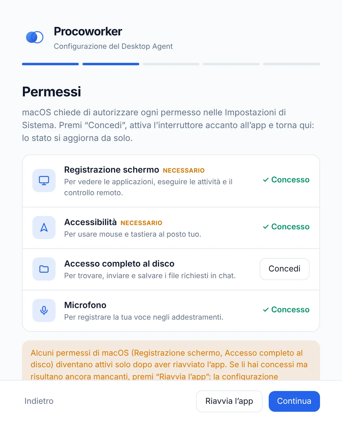 Configurazione guidata del Desktop Agent