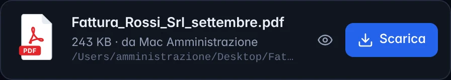 Card di un file consegnato in chat