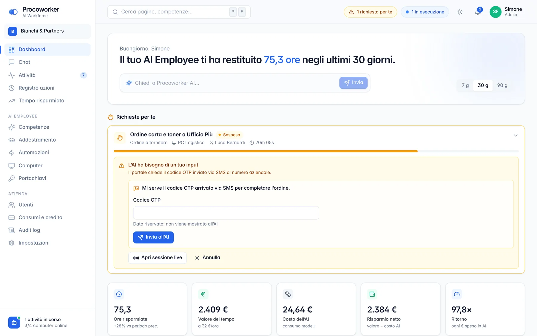 Dashboard di Procoworker