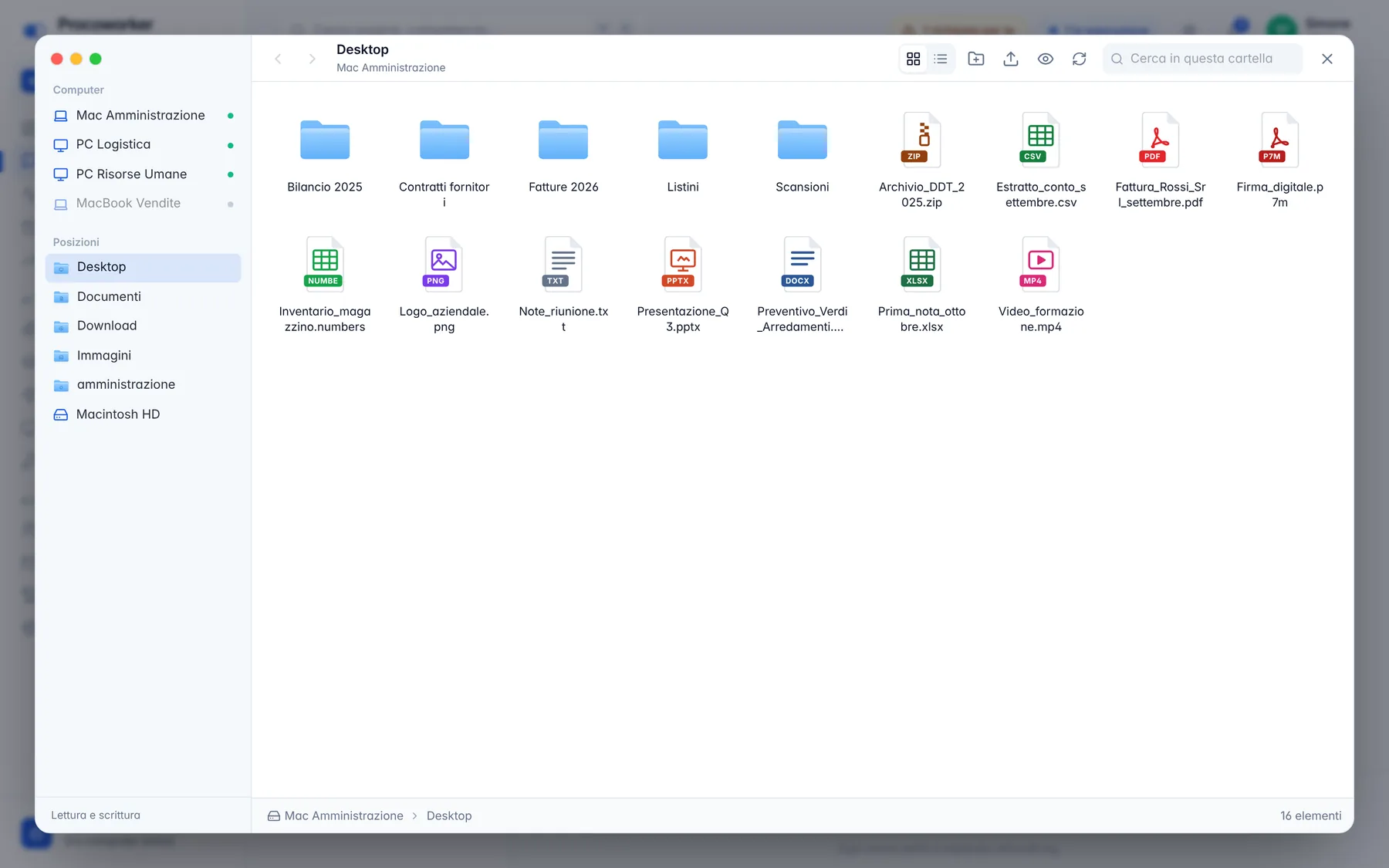 Finder a tutto schermo con i file della Scrivania
